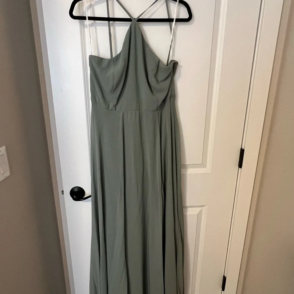 Lulus Sage Green Halter Maxi Dress w/ Slit | XL | Like New - Picture 10 of 13